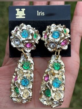 Vintage Gold-Tone Multicolor Gem Earrings